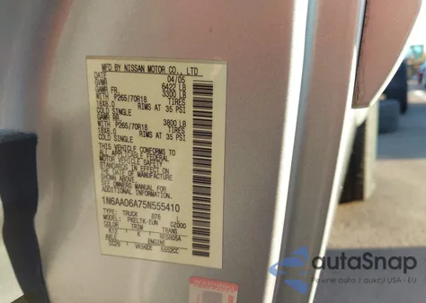 2005 Nissan Titan Se from USA, damaged, VIN 1N6AA06A75N555410